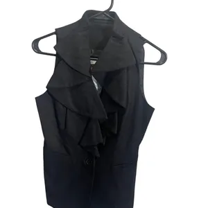 Anthropologie Tabitha Womens Ruffled‎ Black Sleeveless Vest Size 4 thumbnail 2