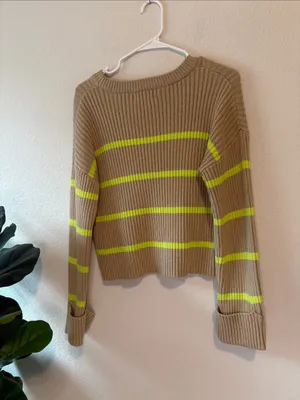 Evereve Oat Tan & Neon Yellow Emma Crew Ribbed Striped Sweater small thumbnail 5