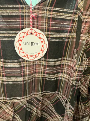 Umgee Brown and Pink Plaid Peplum Tunic thumbnail 6