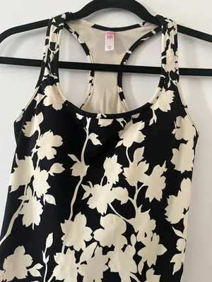 Y2K Victoria's Secret Tankini Swim Top XS Black Cream Floral Quiet Luxury Beach thumbnail 3