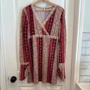 Y2k vintage paisley print lace detail babydoll flare sleeve tunic thumbnail 8