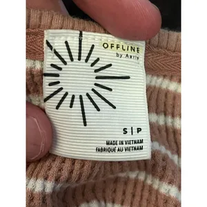 OFFLINE By Aerie Sweater Womens Small Beige Striped Waffle Knit Boat Neck Soft thumbnail 7