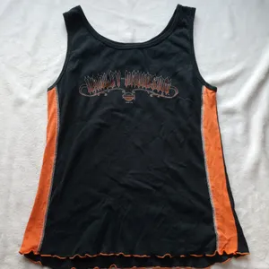 Harley Davidson size large Women's Black Orange Tank Top USA y2k biker moto thumbnail 1