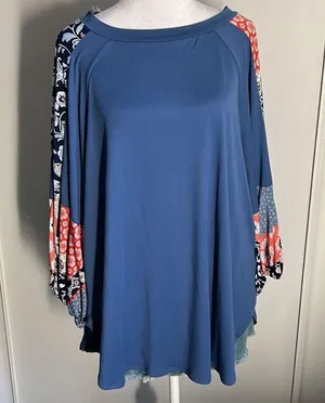 New Boho Balloon Sleeve Color Block Patchwork Jersey Knit Top Long Sleeve Blouse thumbnail 11