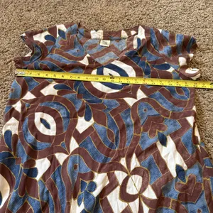 Türkis Otantik V Neck Blue & Brown Lightweight Cotton Midi Dress Medium thumbnail 4