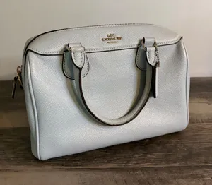 Coach Mini Bennett Satchel Metallic Light Blue Crossgrain Leather Bag thumbnail 1