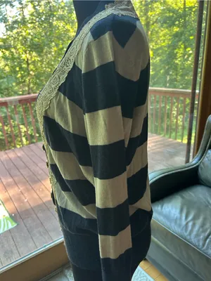 RXB stripped Navy and Cream Lace-Trim Cardigan Sweater thumbnail 4