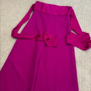 Milly Brooke Strapless silk Magenta Sash Waist Wide Leg Italian Cady Jumpsuit thumbnail 4