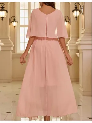 NEW Pink Wedding Guest Cocktail Formal Cape Ruffle Long Maxi Dress XL thumbnail 3