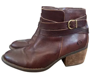 Born Payton‎ Buckle Ankle Boots Sz 8.5 Brown Leather Western Chic thumbnail 1