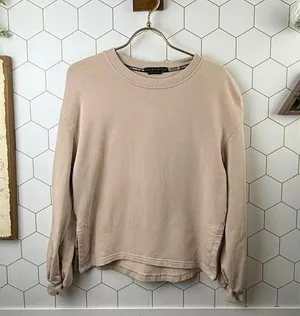 alice + olivia Classic Tan Cotton Blend Side Hem Split Sweatshirt - Size - Small thumbnail 1