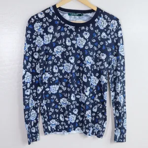 Lauren Ralph Lauren‎ Women's Floral Print Crew Neck Sweater Blue White Size M thumbnail 2