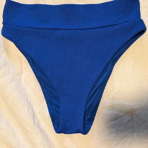 Aerie LG cheeky cut high waisted Blue ribbed swimsuit bottoms summer swim thumbnail 1