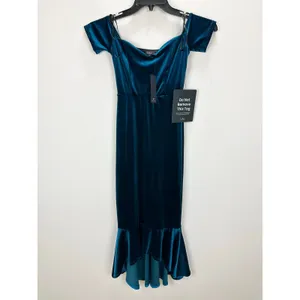 Lulus How Much I Care Dark Teal Velvet Off-the-Shoulder Midi Dress Party XS NWT thumbnail 5