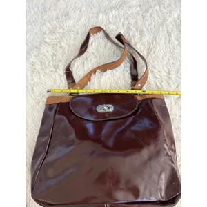 Brown Tote‎ Bag Purse Shoulder Bag Vintage Style Flap Over Closure Work School thumbnail 4