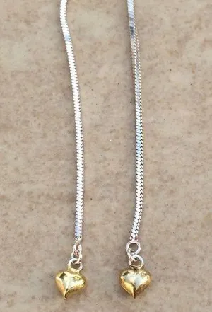 Sterling Silver 925 Two Tone Heart Long Chain Drop thumbnail 1