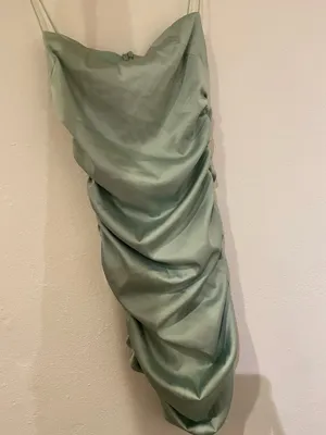 Hello molly light green satin ruched mini dress thumbnail 3