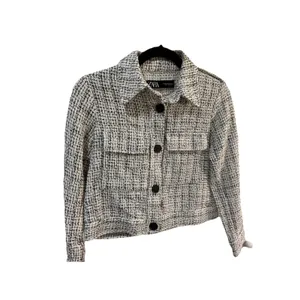 Zara Women's Black/White Tweed Pattern Button Front Collared Pocket Jacket, XS thumbnail 8