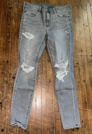 American Eagle distressed black 12 stretchy classic jeggings thumbnail 1
