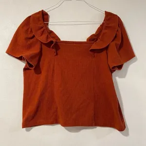 Madewell Rust Orange Textured Ruffle Sleeve Blouse Size Large thumbnail 2