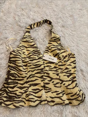 Nasty Gal Cream and Brown Zebra-Print Halter thumbnail 6
