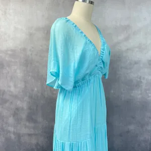 Boston Proper Women Tiered Gauze Maxi Dress Size XL Flutter Sleeve Flowy Coastal thumbnail 5