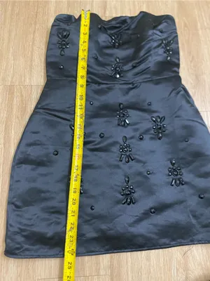 Lulu's Black Strapless Beaded Satin Mini Dress thumbnail 4