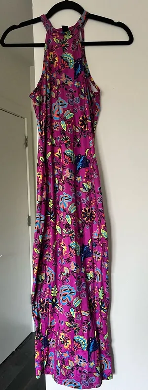 Bright Pink Floral Halter Maxi Dress thumbnail 1