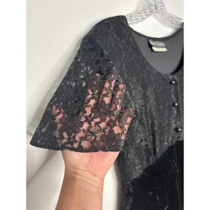 Vintage 1990s Ms. Choice Black Lace & Velvet Maxi Dress Made in USA large thumbnail 8