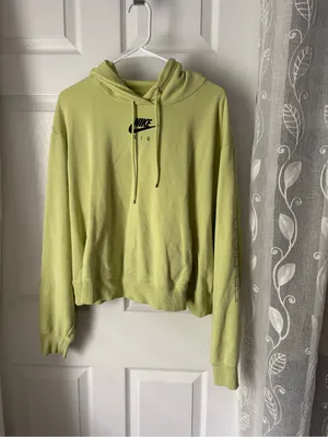 Nike Air logo Women Lime Fleece Hoodie cropped pullover minor stain plus size 2X thumbnail 2
