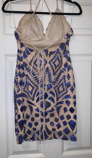Main Strip Hand Beaded Blue Homecoming Dress thumbnail 2