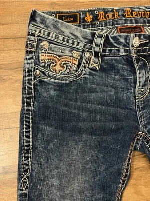 Rock Revival Luisa low rise straight med wash faded Embellished denim jeans 27 thumbnail 3