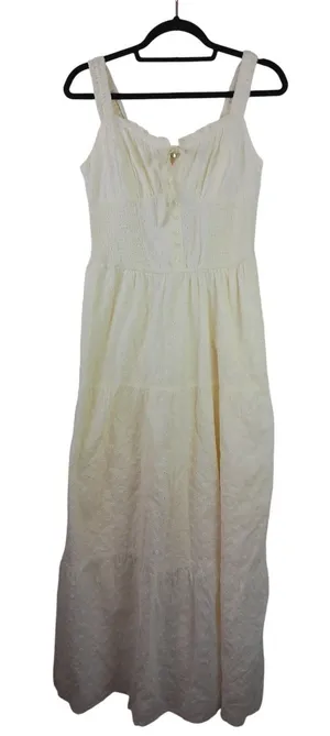 Sim & Sam Ivory Eyelet Smocked Tiered Midi Dress L NWT‎ Cottagecore Prairie Boho thumbnail 1