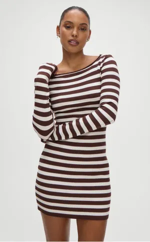 Frankie's Bikinis Brown Striped Dress thumbnail 1