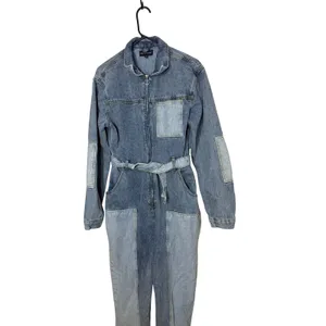 PrettyLittleThing Womens Patchwork Denim Jumpsuit Blue‎ Long Sleeve Size 10 thumbnail 2