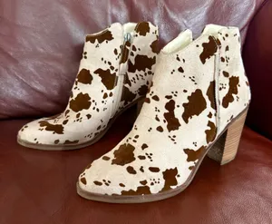 Maurices Cream and Brown Cowprint Ankle Boots thumbnail 1