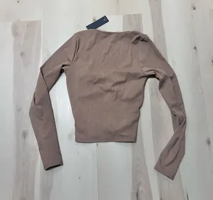 Lulus NWT Women Small Brown Ribbed Long Sleeve Twist-Front Top thumbnail 2