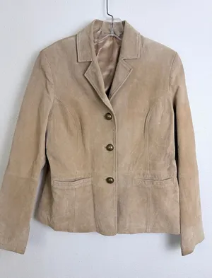 Vintage 90s Boho Suede Leather Blazer Tan Ruff Hewn Women's L thumbnail 1