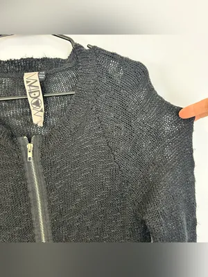 Widow Black Open Knit Long Sleeve Zipper Front Long Sweater Size XS Dollskill thumbnail 4