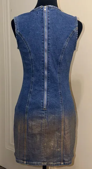 Forever 21 Metallic Gold Ombre Foil Sleeveless Denim Mini Dress - Size XS - NWOT thumbnail 6