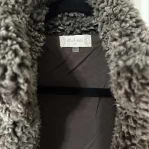 Altar'd State Women's Long Open Sherpa Vest Size Small Brown Pockets thumbnail 2