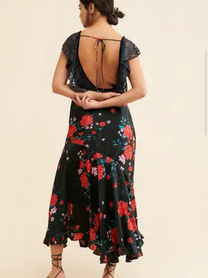 Free People Warm Hearts Black Floral Lace Midi Dress M thumbnail 2