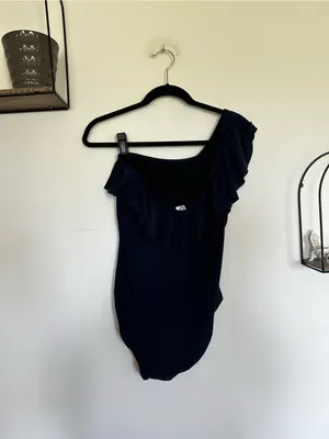 J.Crew Factory Navy Blue Ruffle One Shoulder‎ One Piece Swimsuit Size Medium thumbnail 3