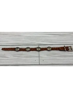Vintage Brighton Southwestern Western Concho Braided Brown Leather Bracelet 9" thumbnail 5