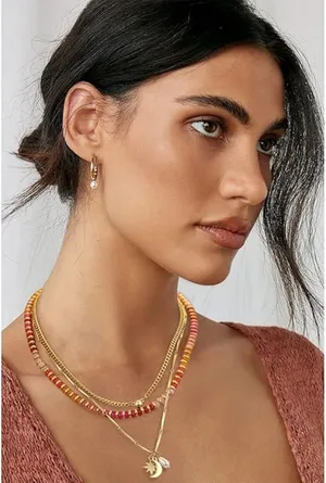 LOFT Festive Layered Necklace Bracelet Set Pink Gold Orange Star Moon Celestial thumbnail 1