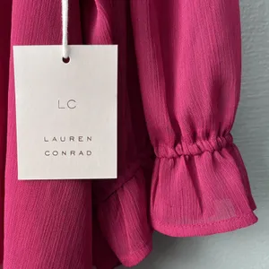 LC Lauren Conrad Top Size XL Berry Sheer Ruffled Romantic Feminine Lace Trimmed thumbnail 5