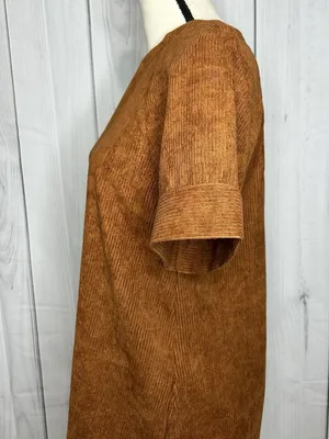 Loveriche Dress Women's Sz S Brown Corduroy Short Sleeve thumbnail 5