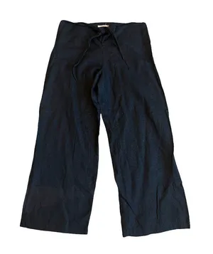 Linen & Co Black Linen Wide Leg Drawstring Pants Palazzo Cropped Large Women's thumbnail 1