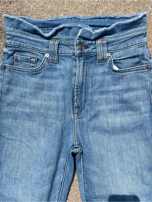 7 For All Mankind Paper Bag Jean Women 27” High Waist Skinny Frayed Ruffle Waist thumbnail 3