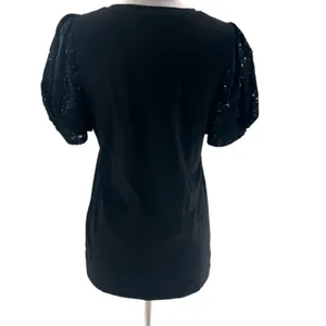 Tuckernuck pomander place black vesty lace puff sleeve top‎ sz S thumbnail 3
